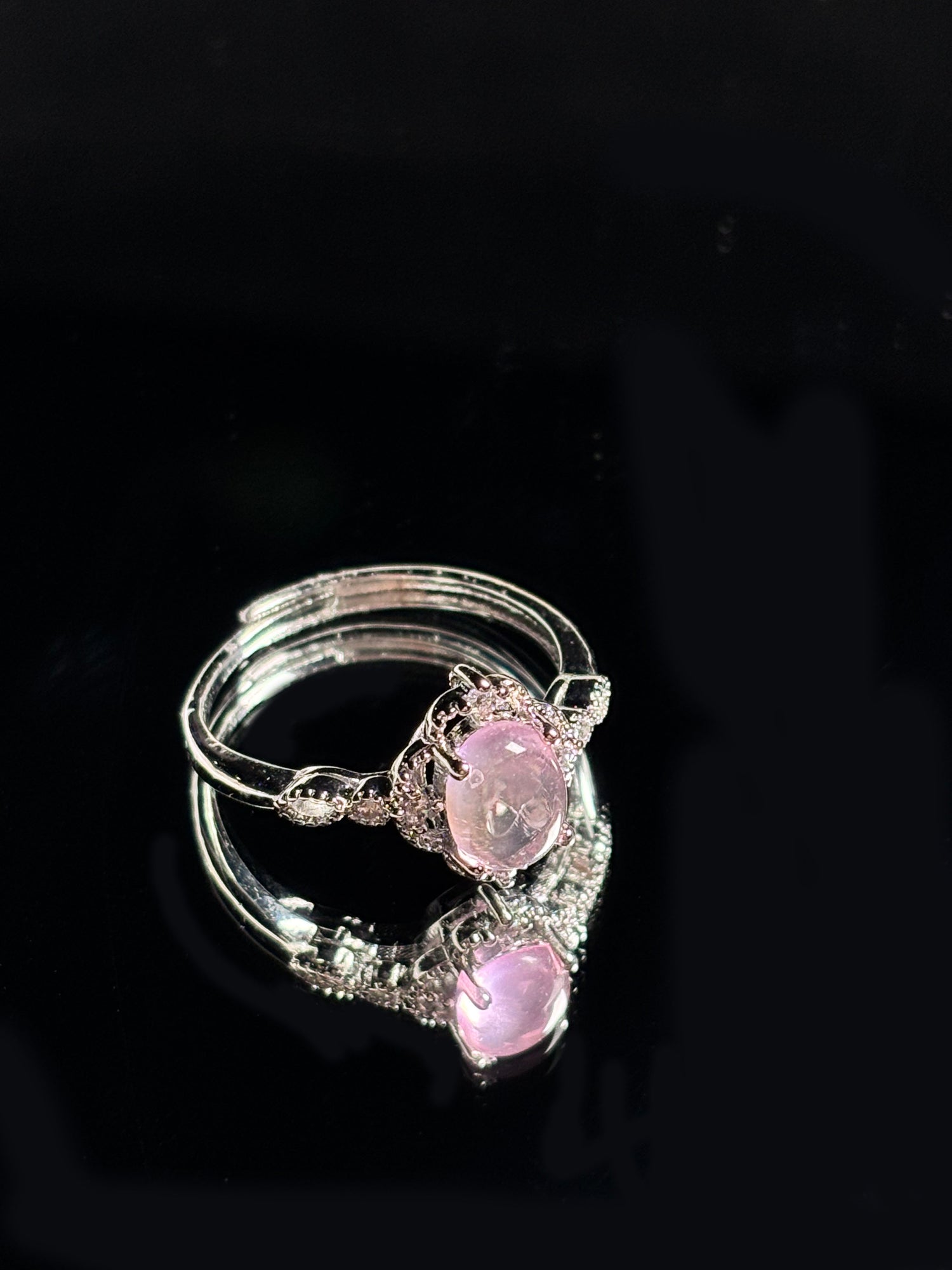 Ice-Clear Rose Quartz Diamond Halo Ring