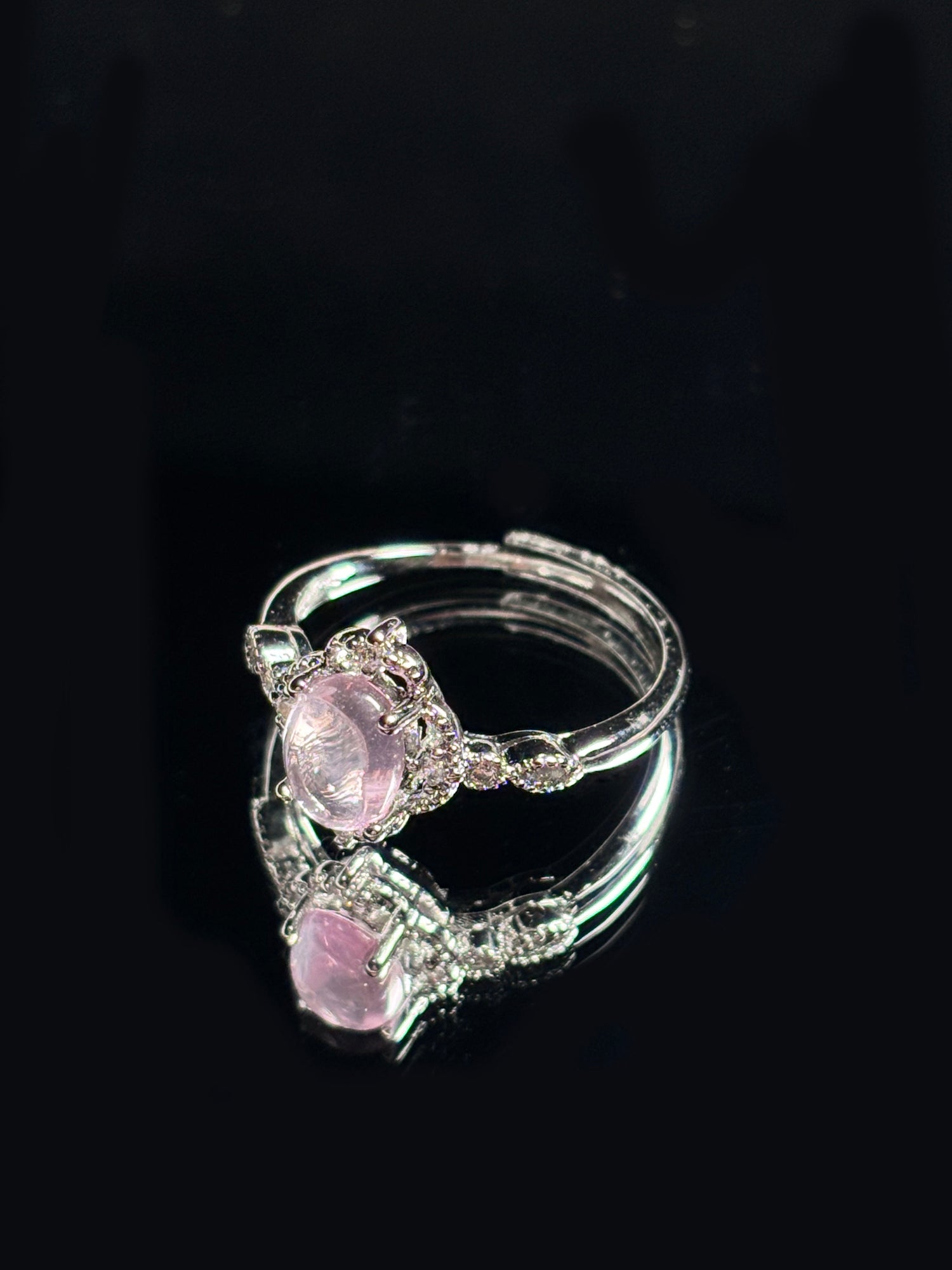 Ice-Clear Rose Quartz Diamond Halo Ring