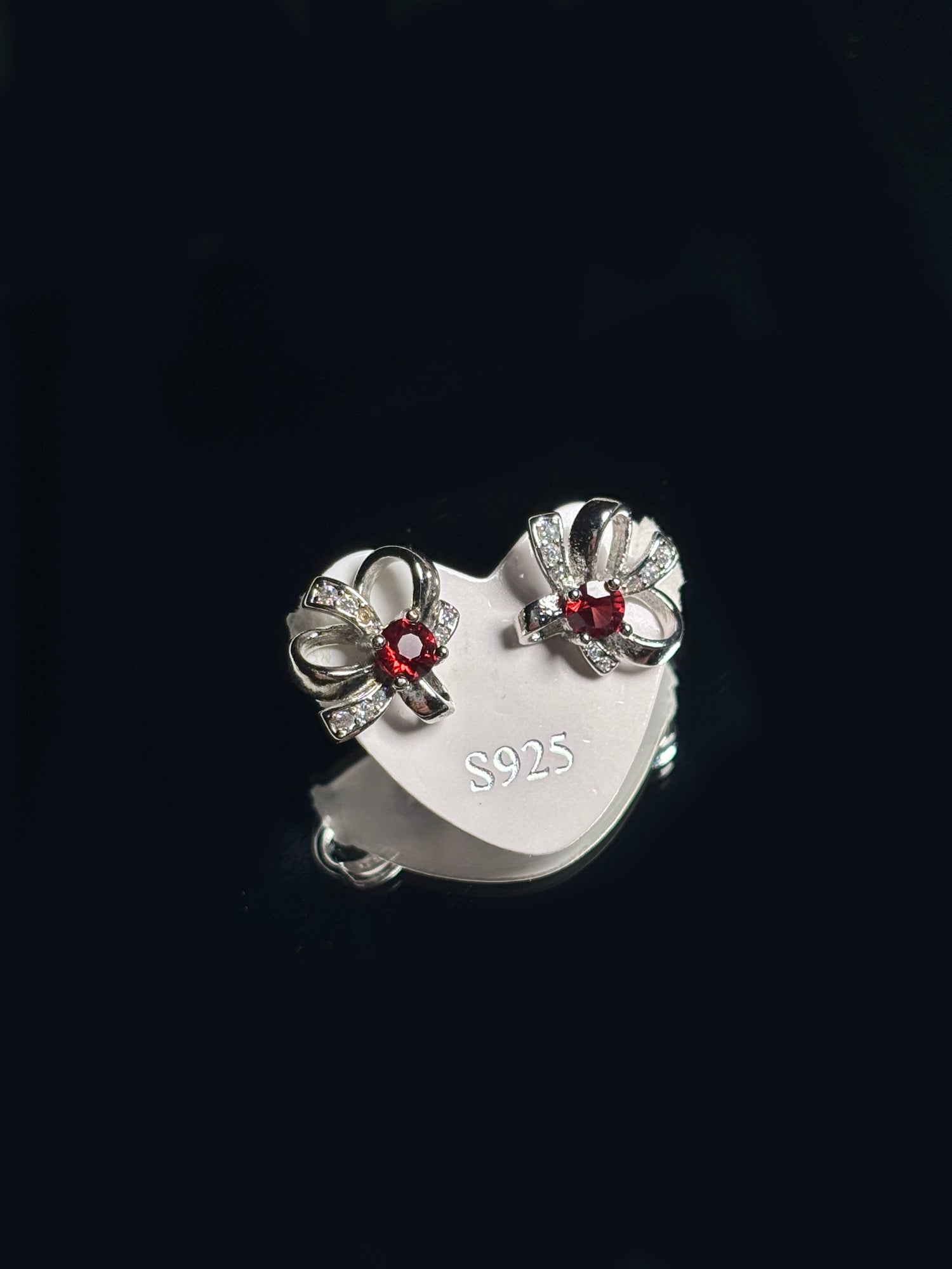 Garnet Stud Earrings with Silver Halo