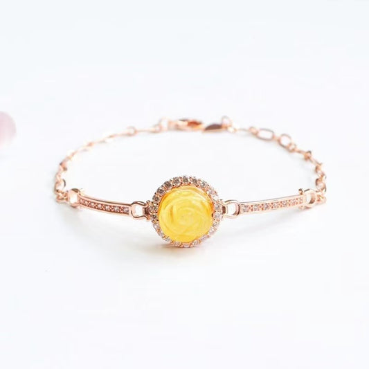Beeswax amber rose bracelet