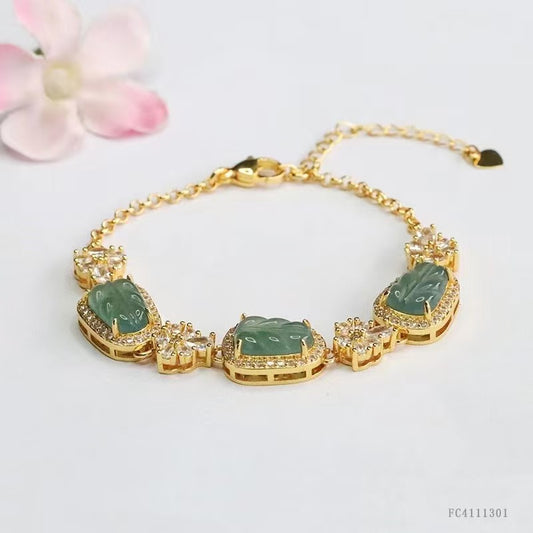 Jadeite golden leave bracelet