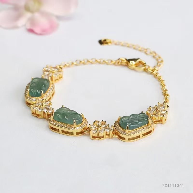 Jadeite golden leave bracelet