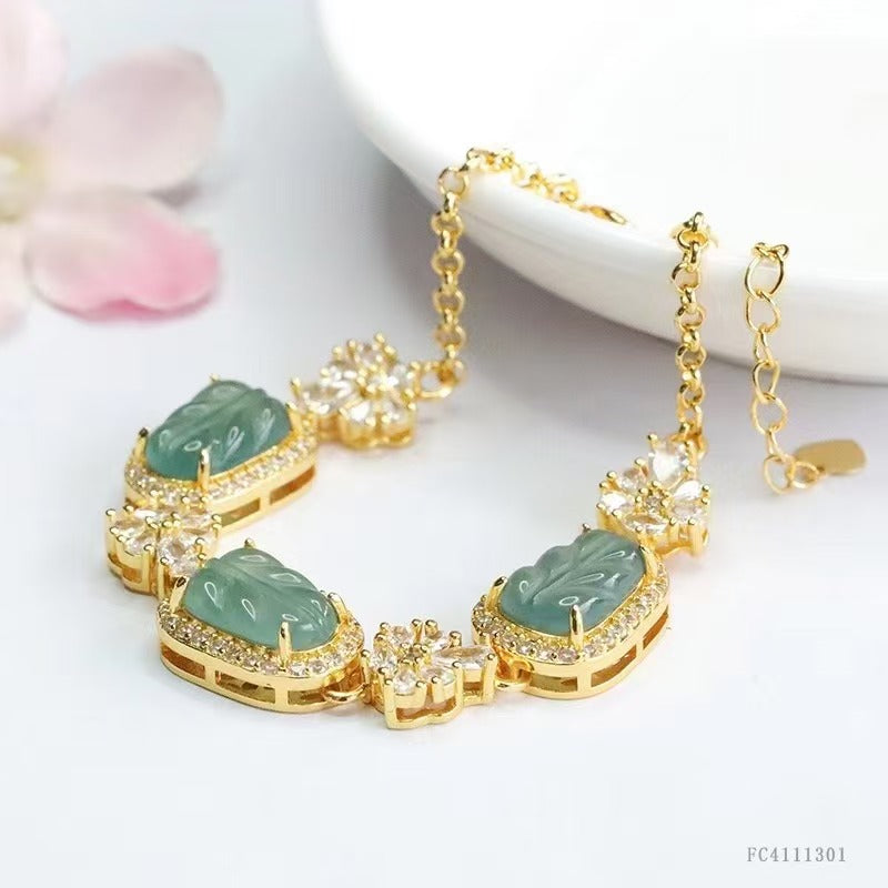 Jadeite golden leave bracelet