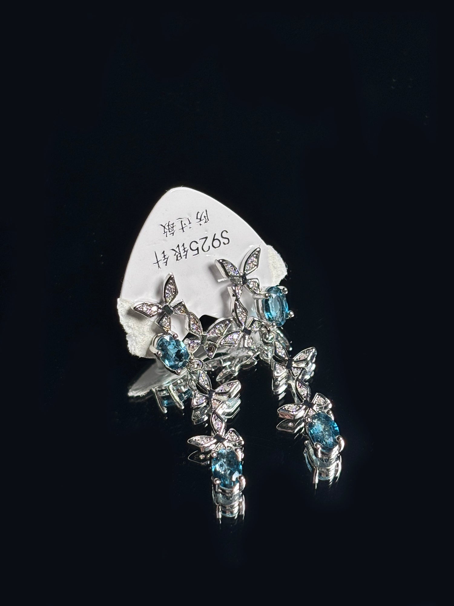 Deep Blue Topaz Butterfly Earrings