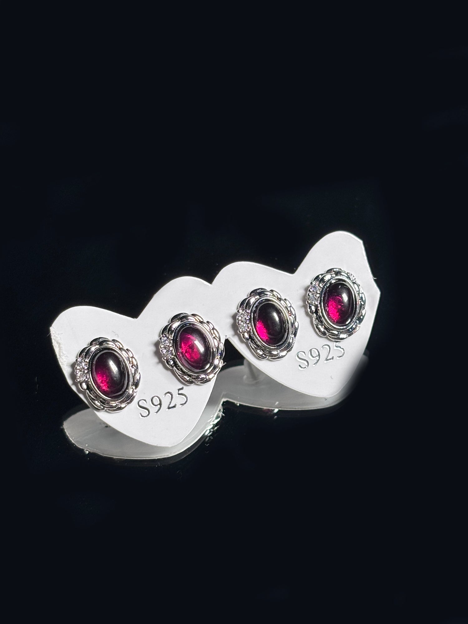 Oval Garnet Stud Earring