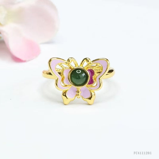 Jadeite butterfly ring(size adjustable)