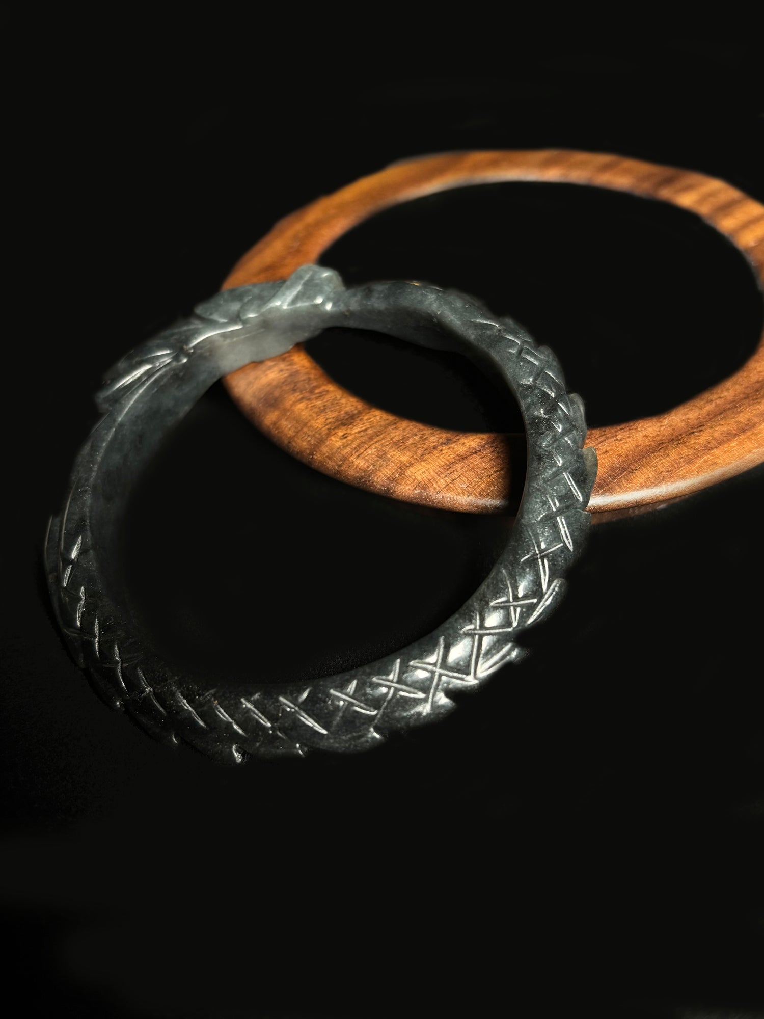 Hand-Carved Black-Gray Dragon Scale Bangle