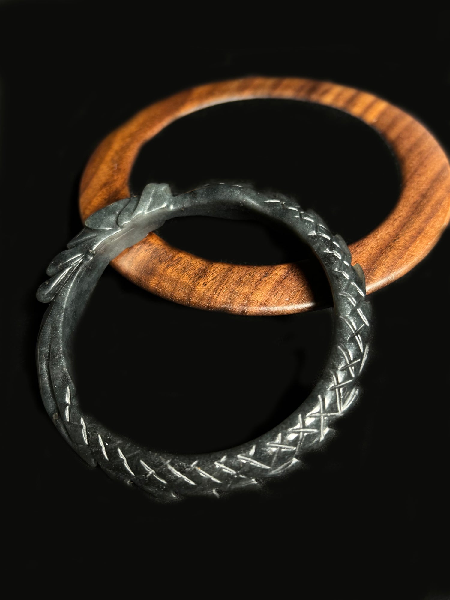 Hand-Carved Black-Gray Dragon Scale Bangle